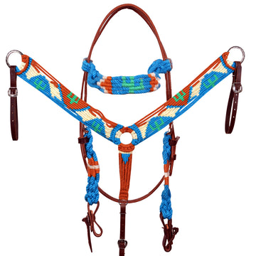 HILASON Cactus Western Wool Breast Collar Headstall Set Tack Set Turquoise & white